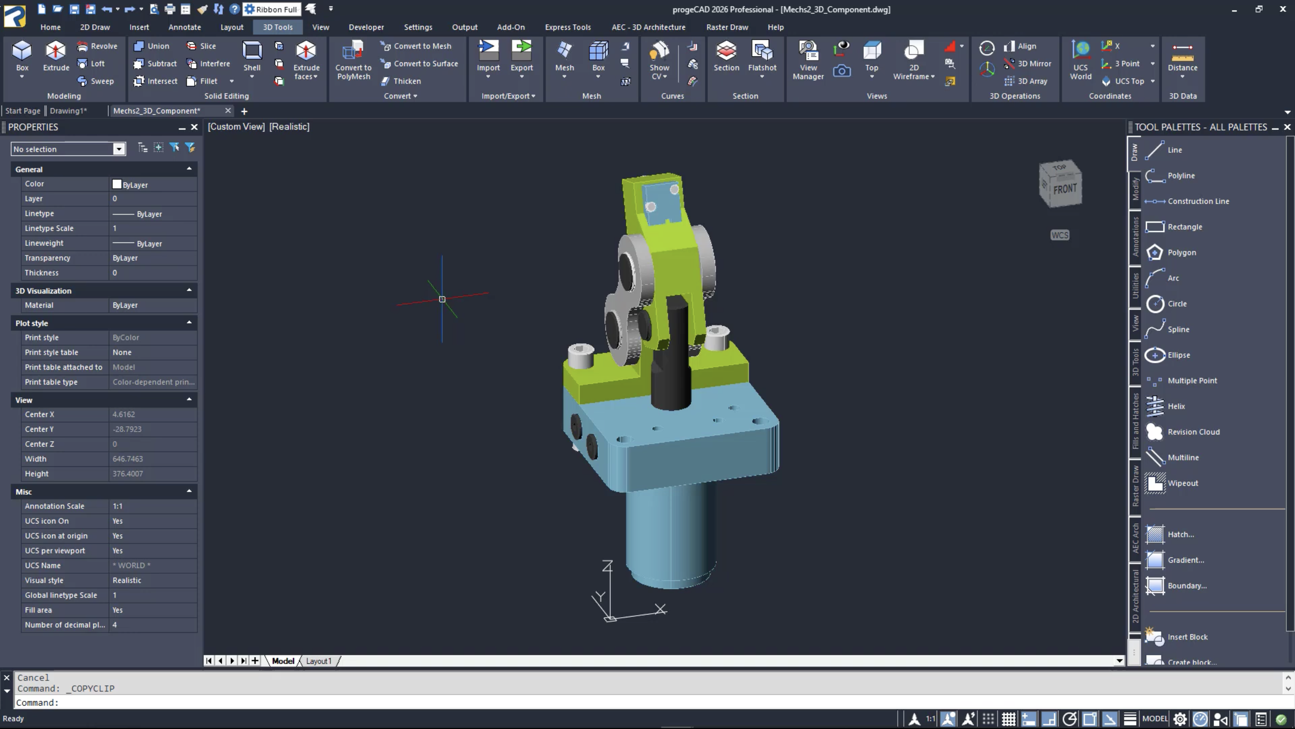 progeCAD Professional — 3D mechanical component design with solid modeling